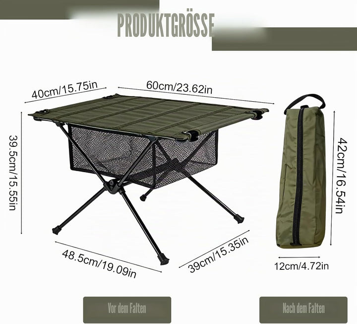 PORFOYO Campingtisch Klappbar, Camping Tisch Mit Tragetasche Und Netztasche, 60 X 40 X 39.5cm Klappt