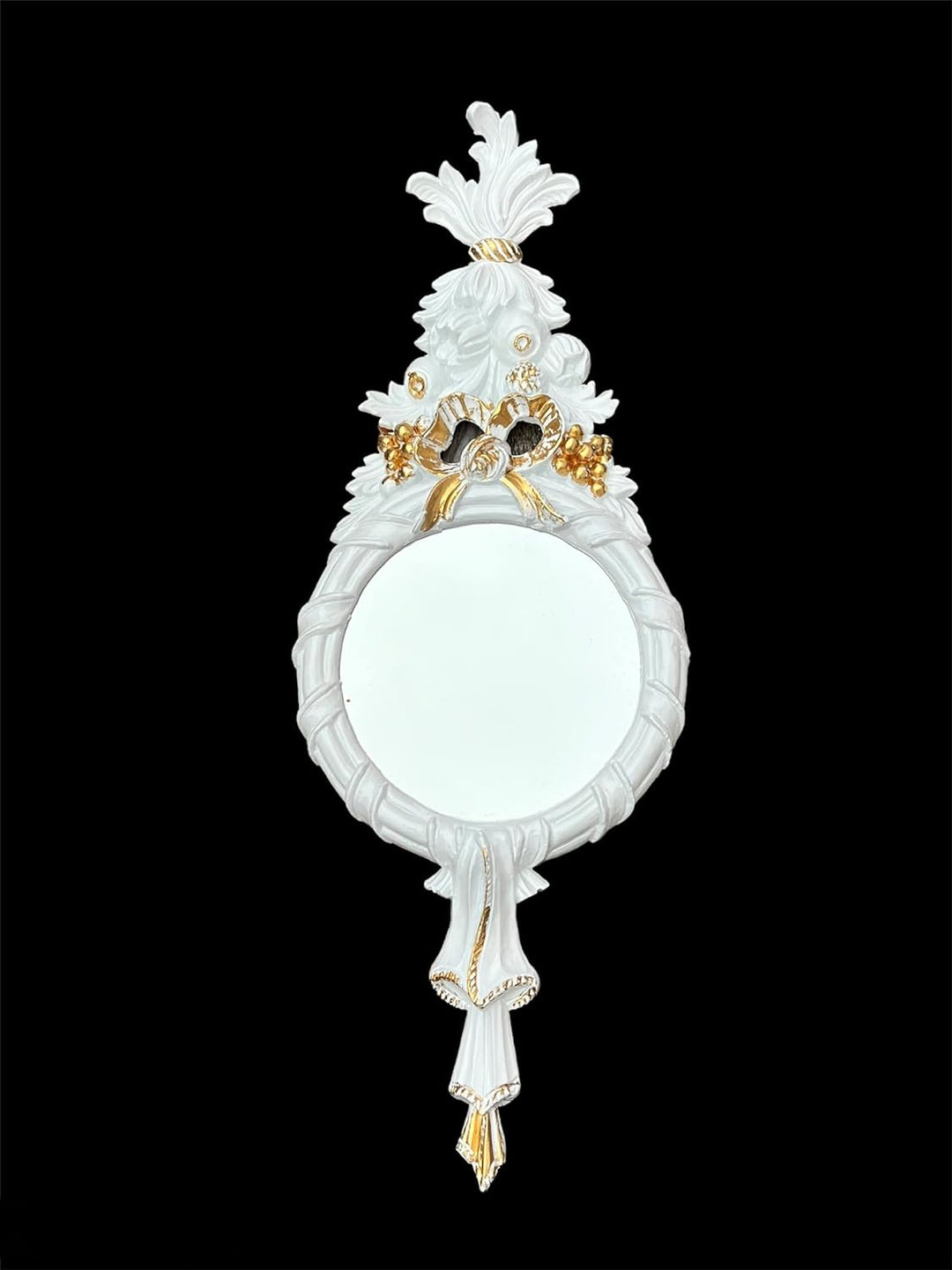 Wandspiegel Barock Rund Weiss Gold Badspiegel 62 x 24 cm Flurspiegel Prunkspiegel Rundespiegel Antik
