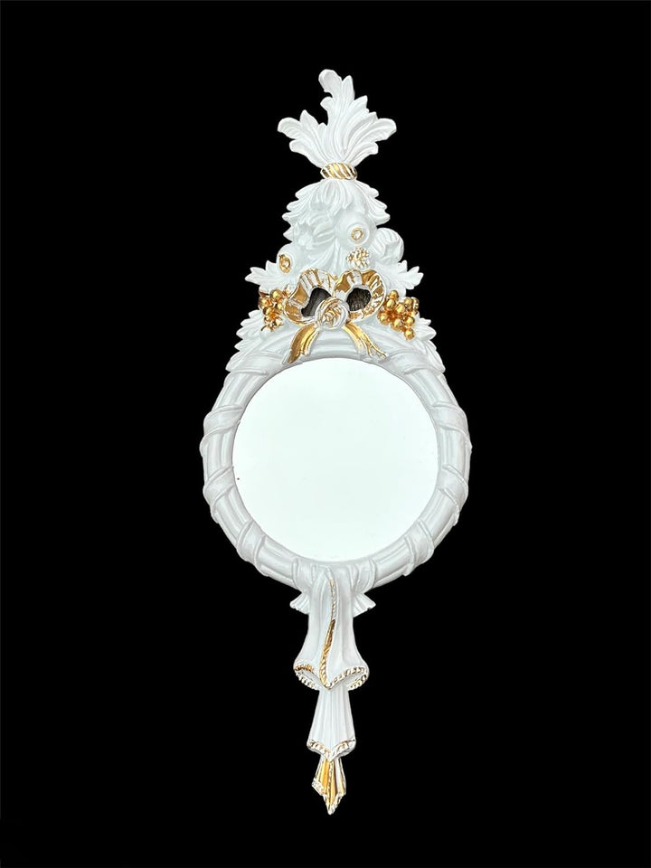 Wandspiegel Barock Rund Weiss Gold Badspiegel 62 x 24 cm Flurspiegel Prunkspiegel Rundespiegel Antik