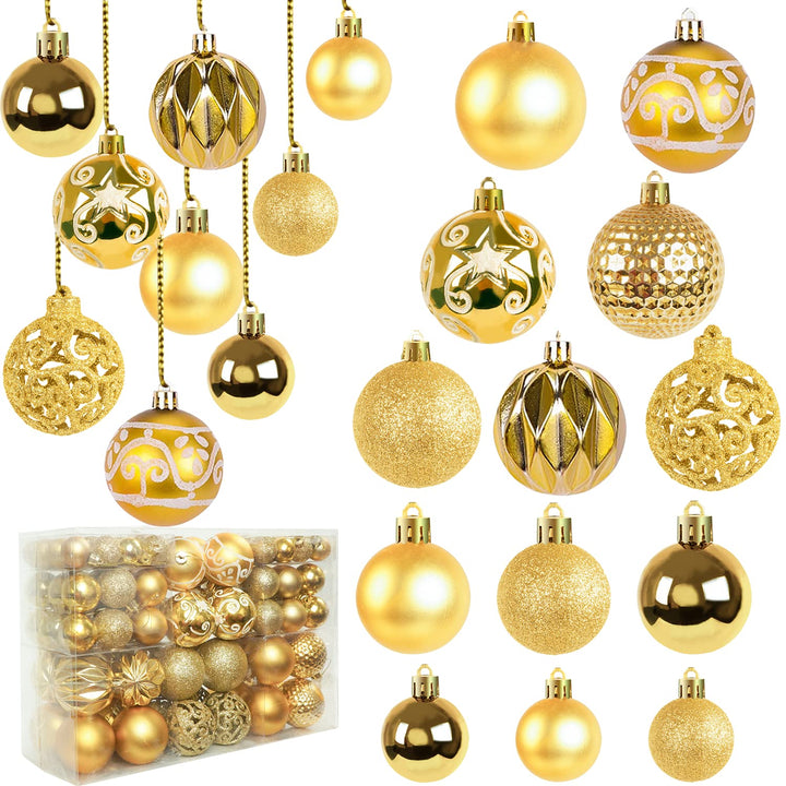 Ywlake Weihnachtskugel Ornamente Set für Weihnachtsbaum, 100-pcs Weihnachtsbaum Dekorationen Set Bru