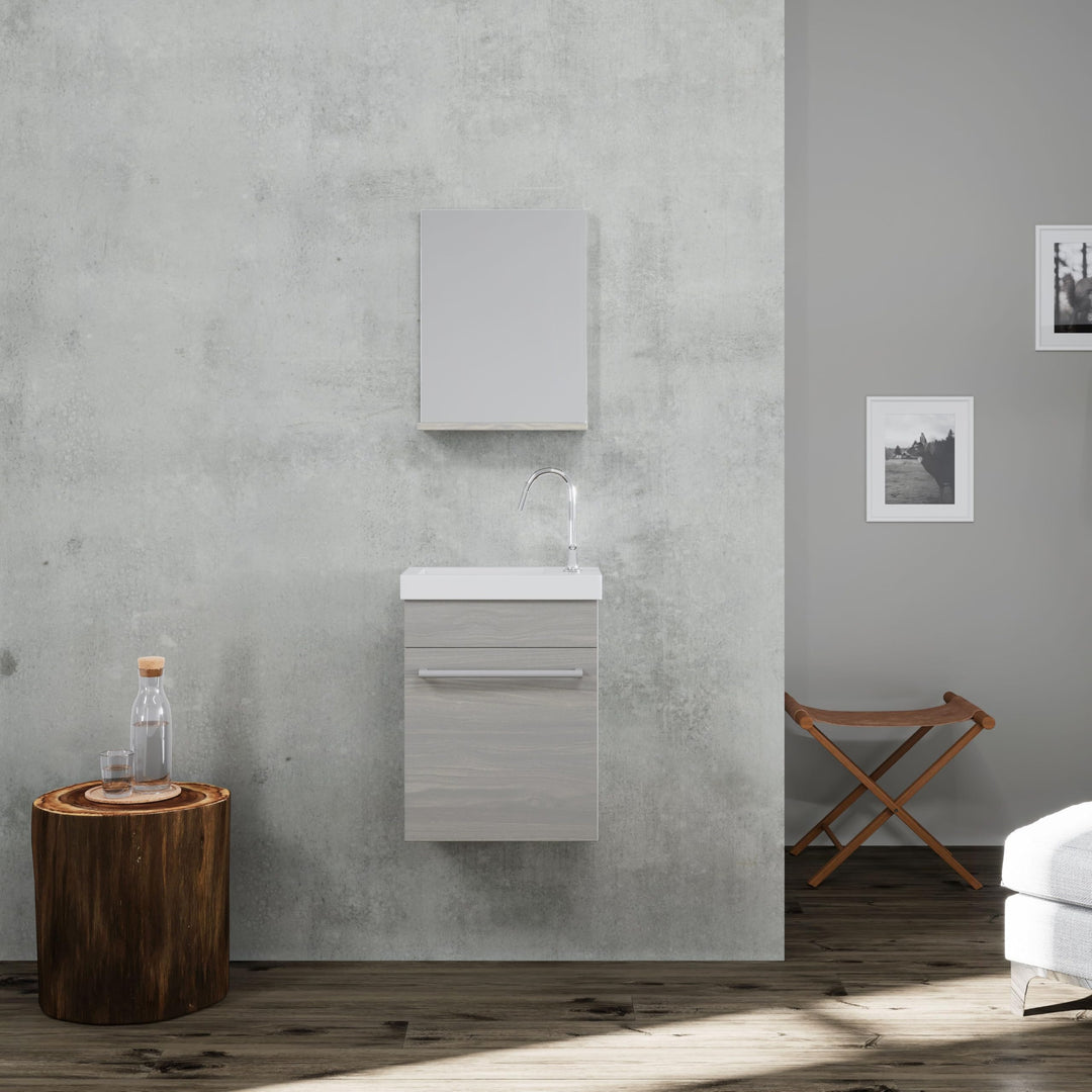 KIAMAMI VALENTINA PLATZSPARENDER HÄNGENDER Bad-UNTERSCHRANK 42CM MIT HOLZEFFEKT IN GRAU | SMART
