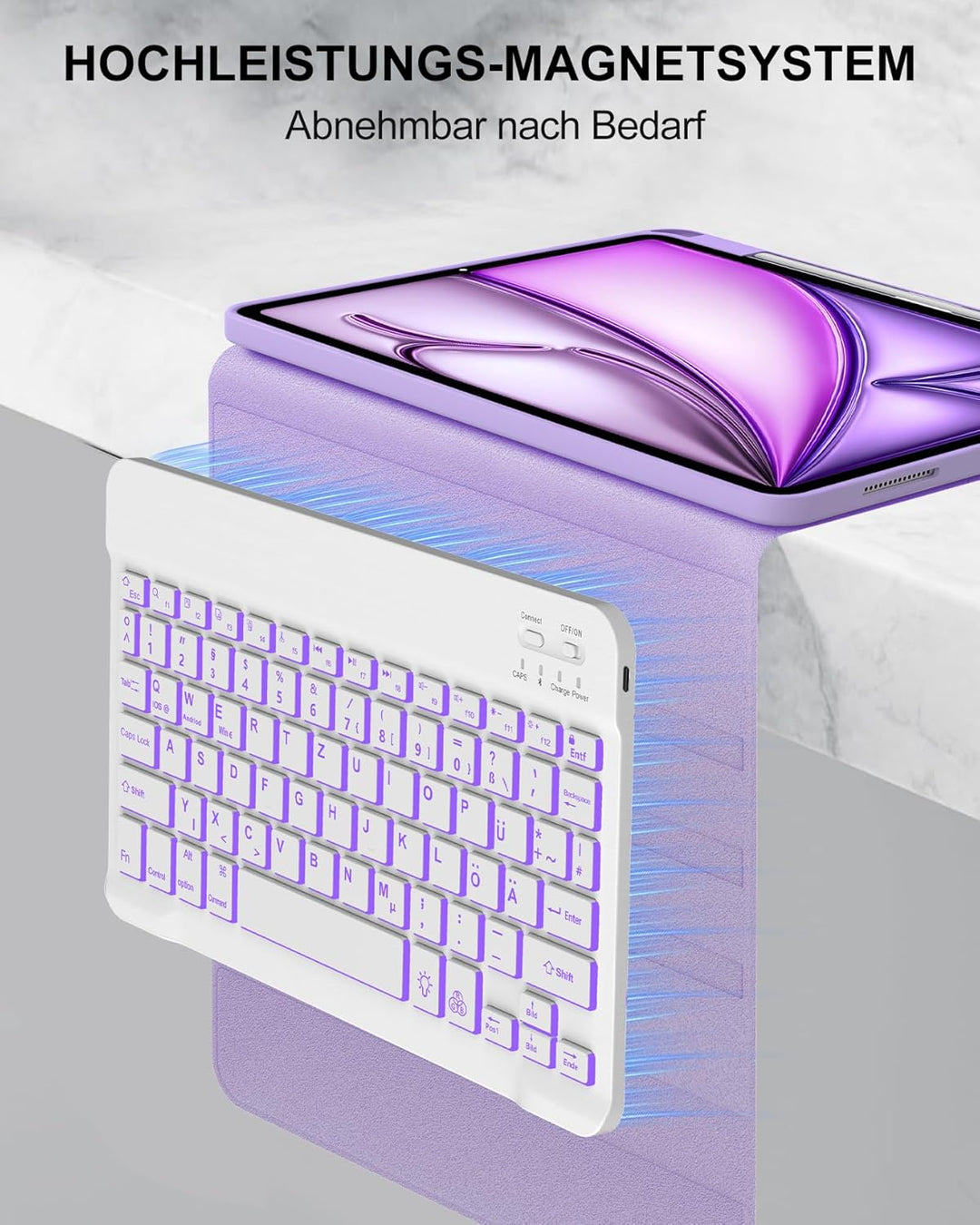 Für iPad Air 11 (2026/2025/2024) (M4/M3/M2) Hülle mit Keyboard, Beleuchtete Tastatur mit 7 Farben, B