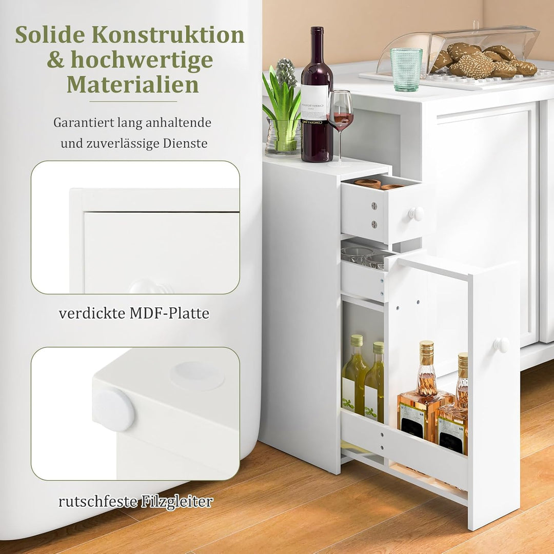 COSTWAY Nischenregal mit Schubladen, schmaler Nischenschrank aus Holz, Badschrank, Badregal, Seitens