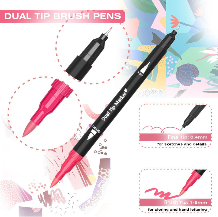 TrendGate Dual Brush Pen Set, 72 Farben Fineliner und Pinselstifte Set, Doppel Filzstifte Dicke und