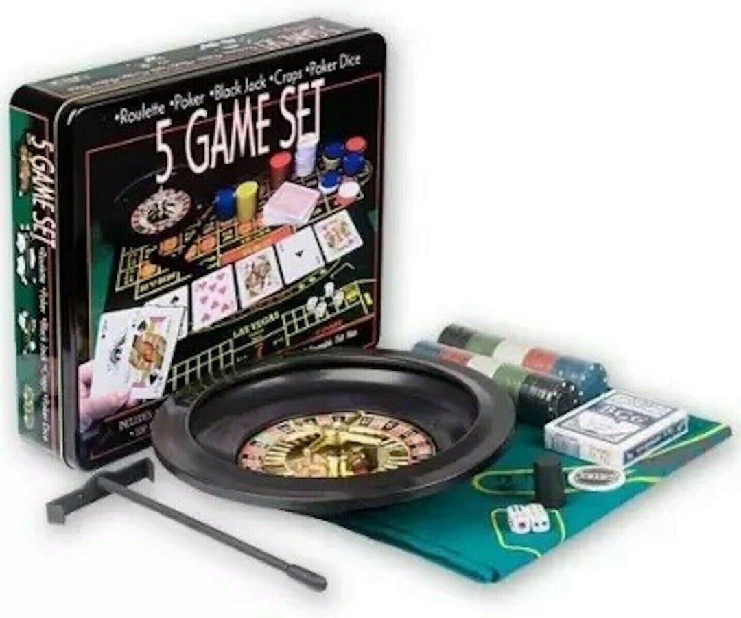 Pegasi 5-in-1 Pokerset 400 Chips - Spielbox mit Kartenspiel - 4 Würfel - Dealer Button - 2 Spielmatt