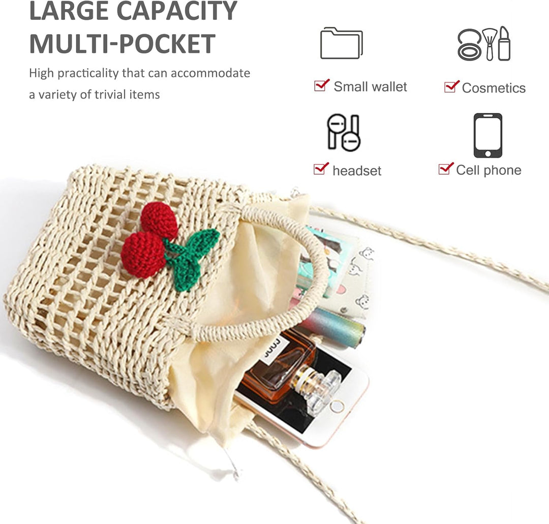 NICOLE & DORIS Stroh Umhängetasche Damen Strohtaschen Sommer Strandtasche Schultertasche Klein Handy