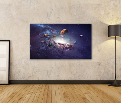 Bild auf Leinwand Planeten des Sonnensystems Wandbild Poster Kunstdruck Bilder Format: 80x40cm, Form