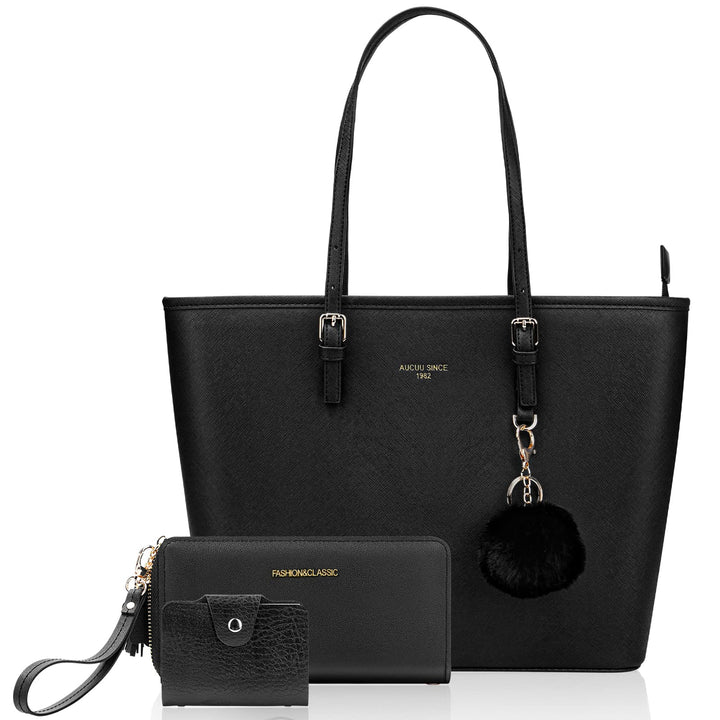 URAQT Damen Handtasche Schwarz, Damen Shopper Handtasche Leder Damen Tasche Gross Schule Handtasche