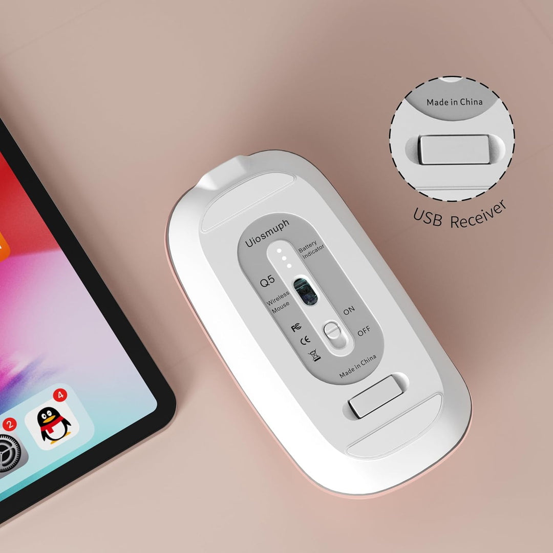 Uiosmuph Q5 Kabellos Maus, Wiederaufladbar Funkmaus 2.4G Leise Funkmaus Ultra Dünn Wireless Computer