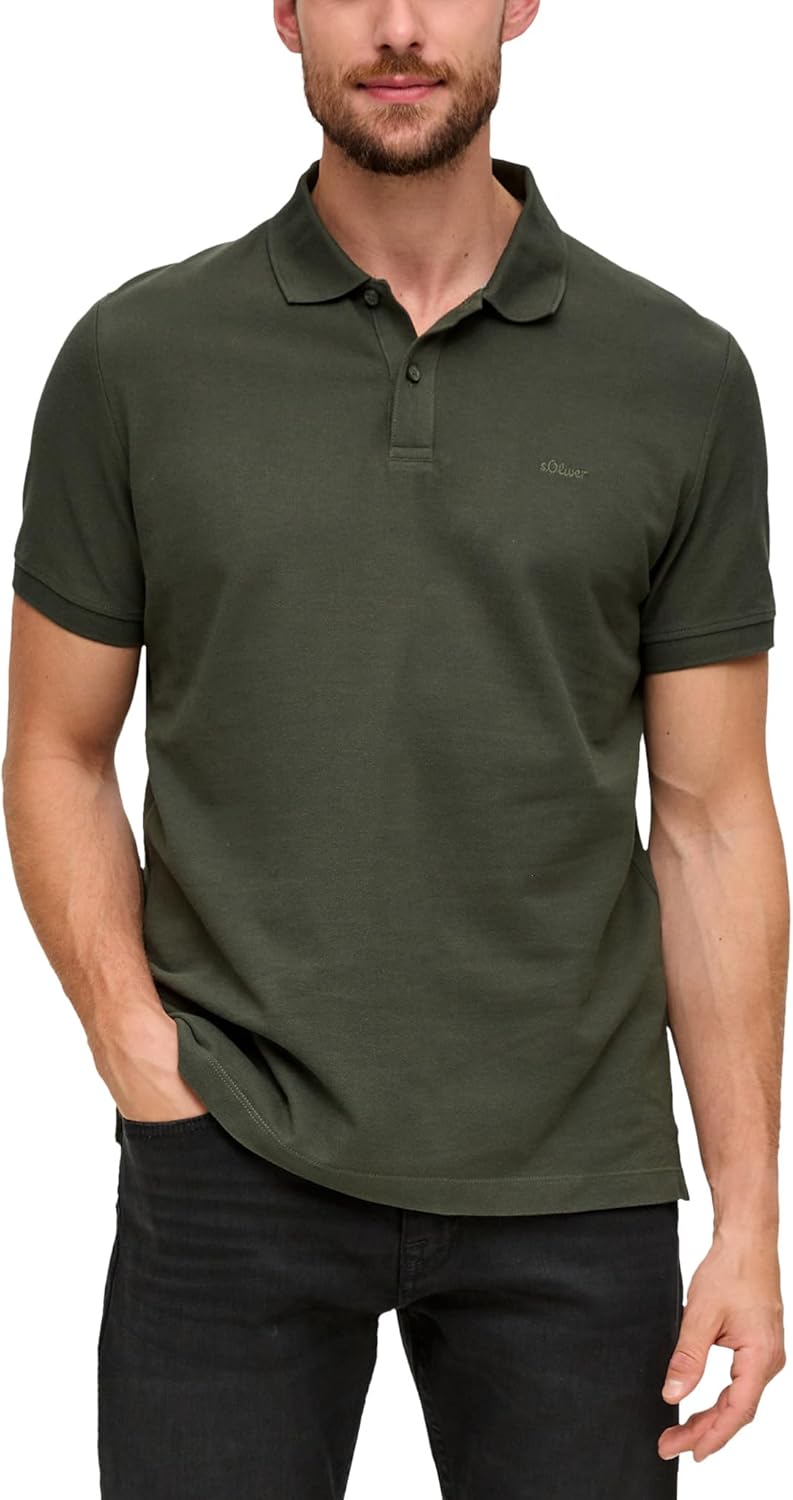 s.Oliver Piqué-Poloshirt mit Kontrastdetails und Logo Westlich S Blau, Westlich S Blau