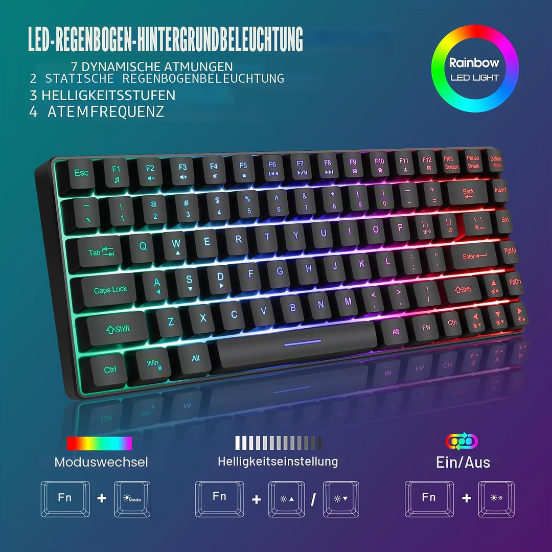 RedThunder K84 Combo USB-Tastatur und -Maus, kabellos, AZERTY, französischer AZERTY, 75 % TKL-Tastat
