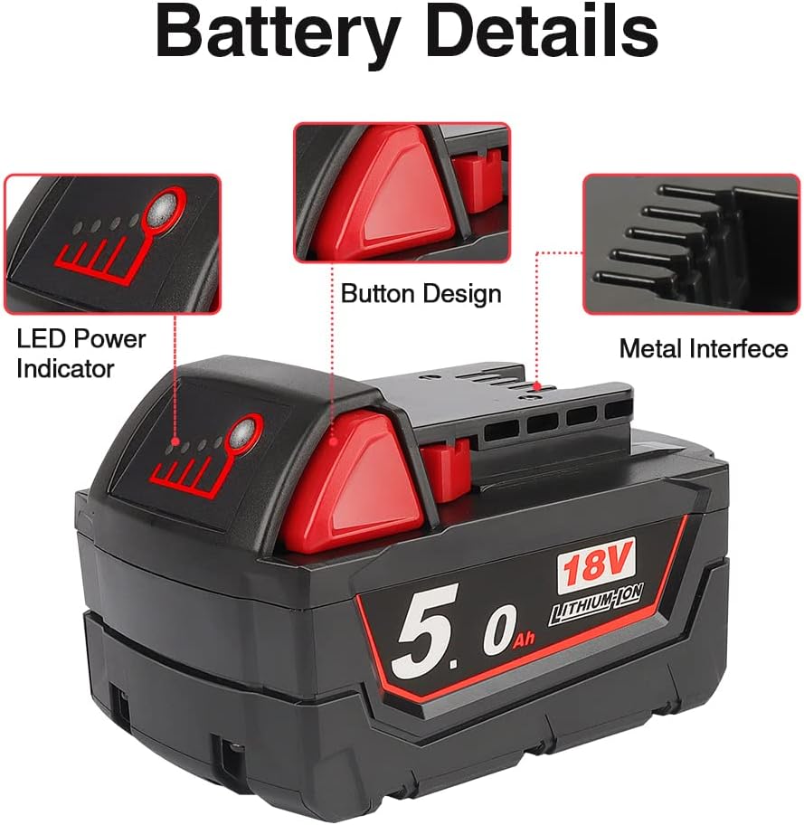 2X Powarobor M18B5 18V 5,0Ah Ersatzakku für Milwaukee M18 18Volt Akku 48-11-1860