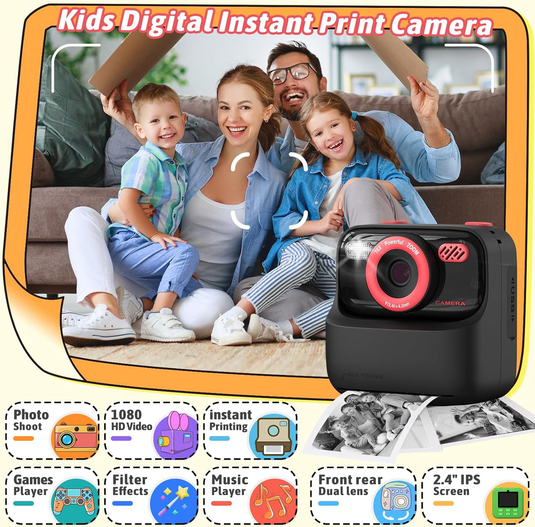 Upgrade Kinderkamera Sofortdruck für Jungen und Mädchen, 1080P HD Dual-Linse Selfie Digitalkamera mi