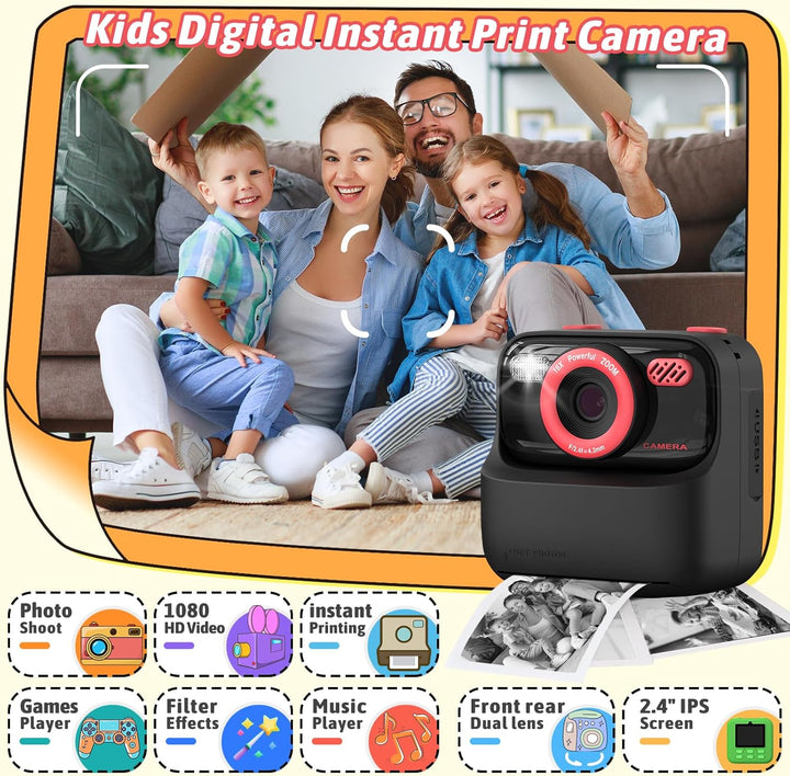 Upgrade Kinderkamera Sofortdruck für Jungen und Mädchen, 1080P HD Dual-Linse Selfie Digitalkamera mi