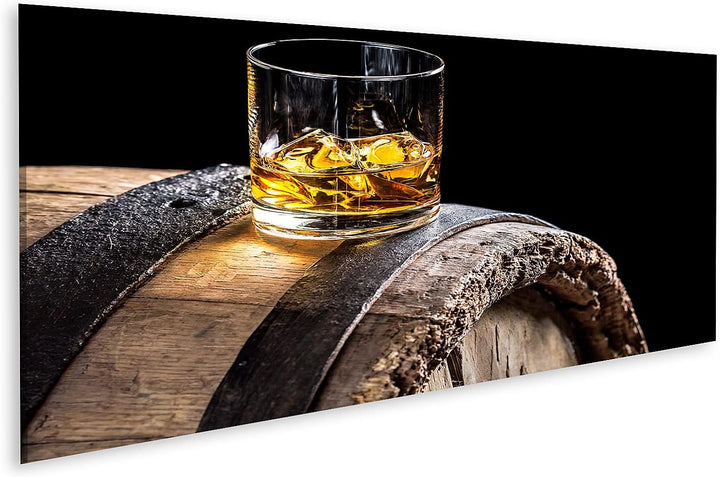 islandburner Bild auf Leinwand Glas Whisky Mit EIS Auf Alten Eichenfass Bilder Wandbilder Poster Lei