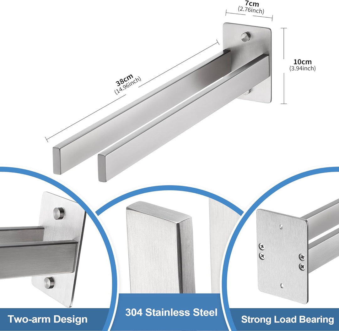 Dvocel Handtuchhalter Bohren Eckig Handtuchstange Doppelt 304 Edelstahl Silber Handtuchalterung Zwei