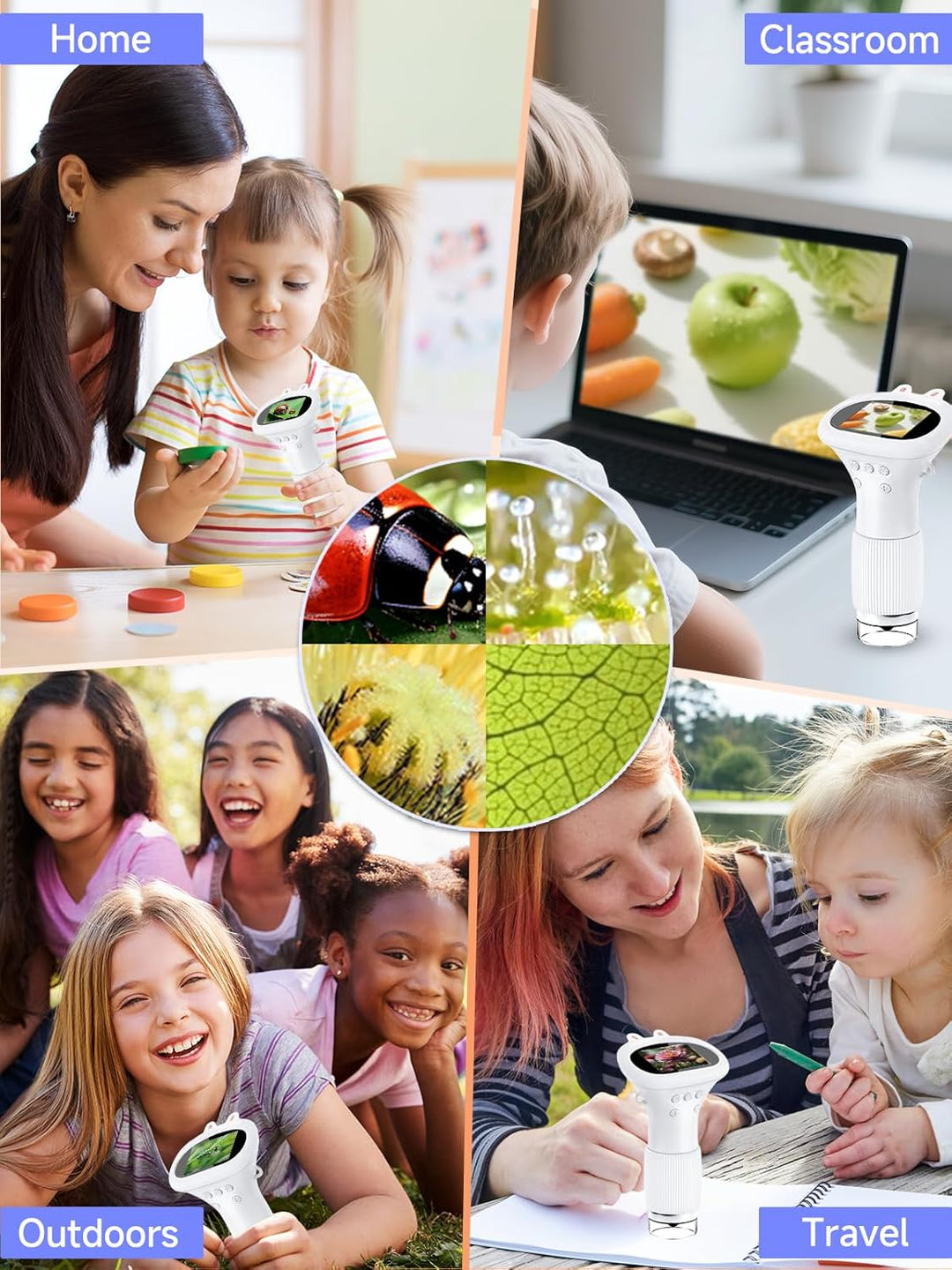 Mikroskop für Kinder, Digitales Taschenmikroskop mit 2,0" IPS-Bildschirm Lupe 200x Vergrösserung, 8