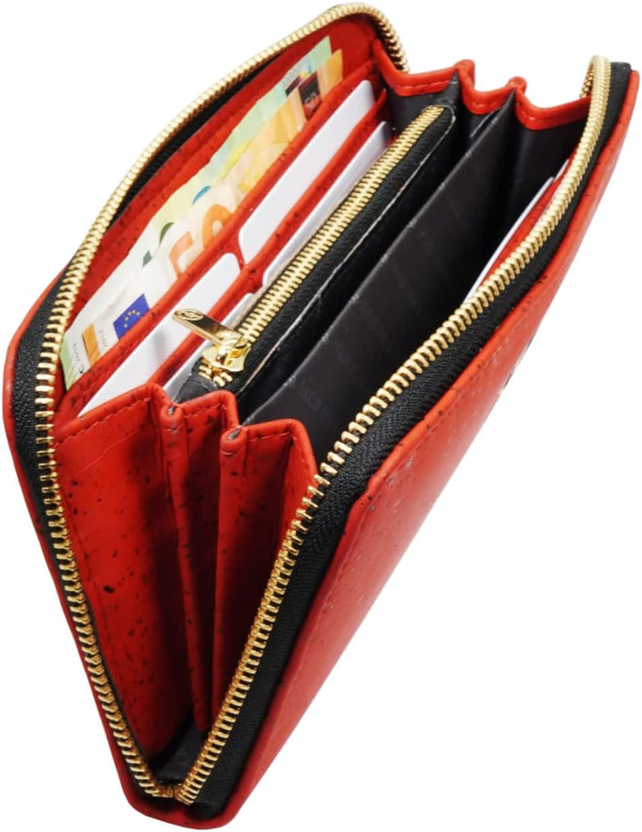 Damen Geldbörse aus veganem Korkleder Gross, Frauen Portemonnaie mit RFID-Schutz, Vegan Wallet, Kork