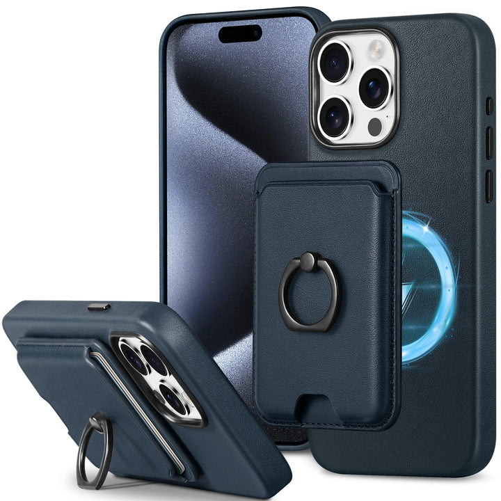 SHIELDON Handyhülle für iPhone 15 Pro Max Hülle Echt Leder Kartenhalter Ständer Abnehmbar Schutzhüll