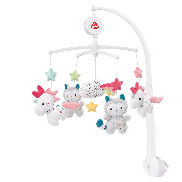 Fehn Musik Mobile Aiko & Yuki - Baby Einschlafhilfe Musikspielzeug mit süssen Tieren - Babymobile Sp