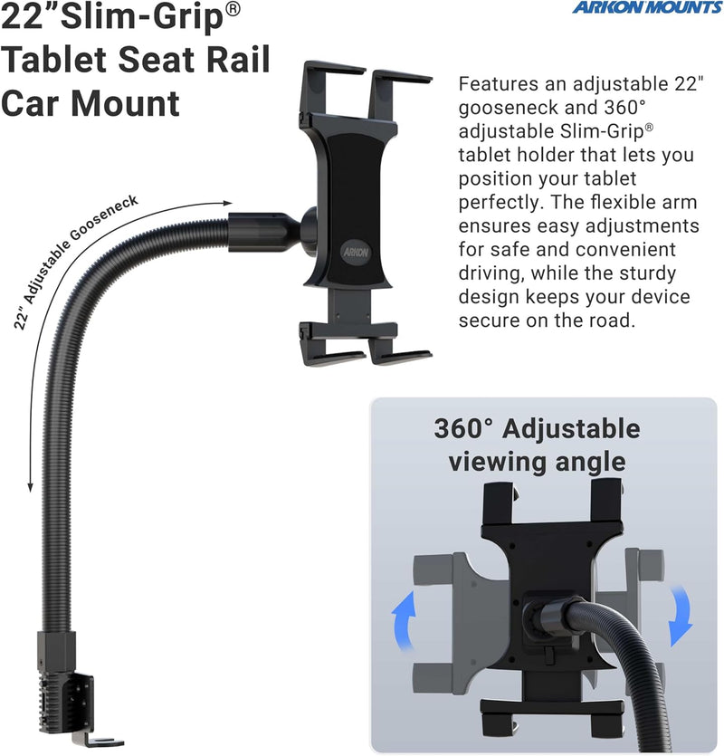 Arkon – Halterung für Autositzschiene oder Boden-Tablethalterung mit 56 cm langem Arm für iPad Pro,