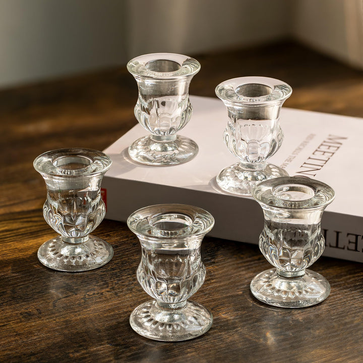 Romadedi Kerzenhalter Kerzenständer Glas 10er - Klein Kerzen Ständer Set für Stabkerze Spitzkerzen f
