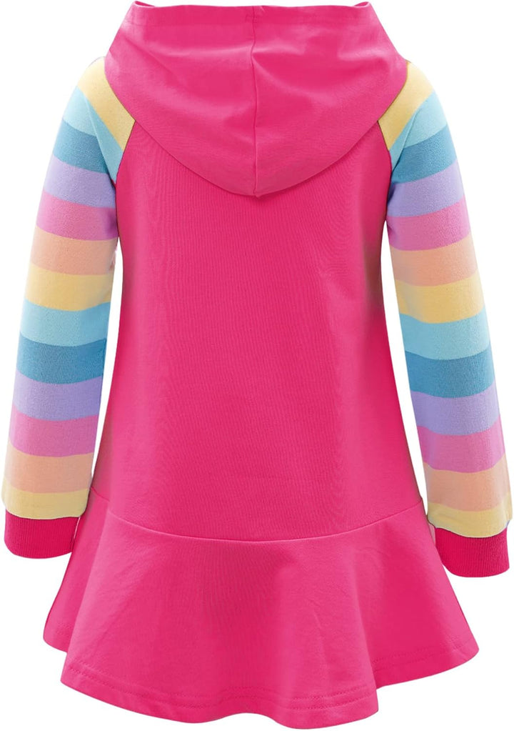TiaoBug Mädchen Kapuzenpullover Langarm Sweatkleid mit Kapuze Einhörner Aufdruck Hoodie Cartoon Top