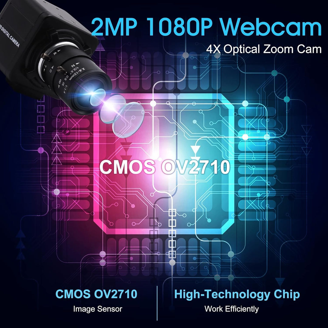 G 100fps Varifokal USB Kamera 4facher optischer Zoomen Webcam,2.8-12mm Varifocus Webkamera,2MP manue