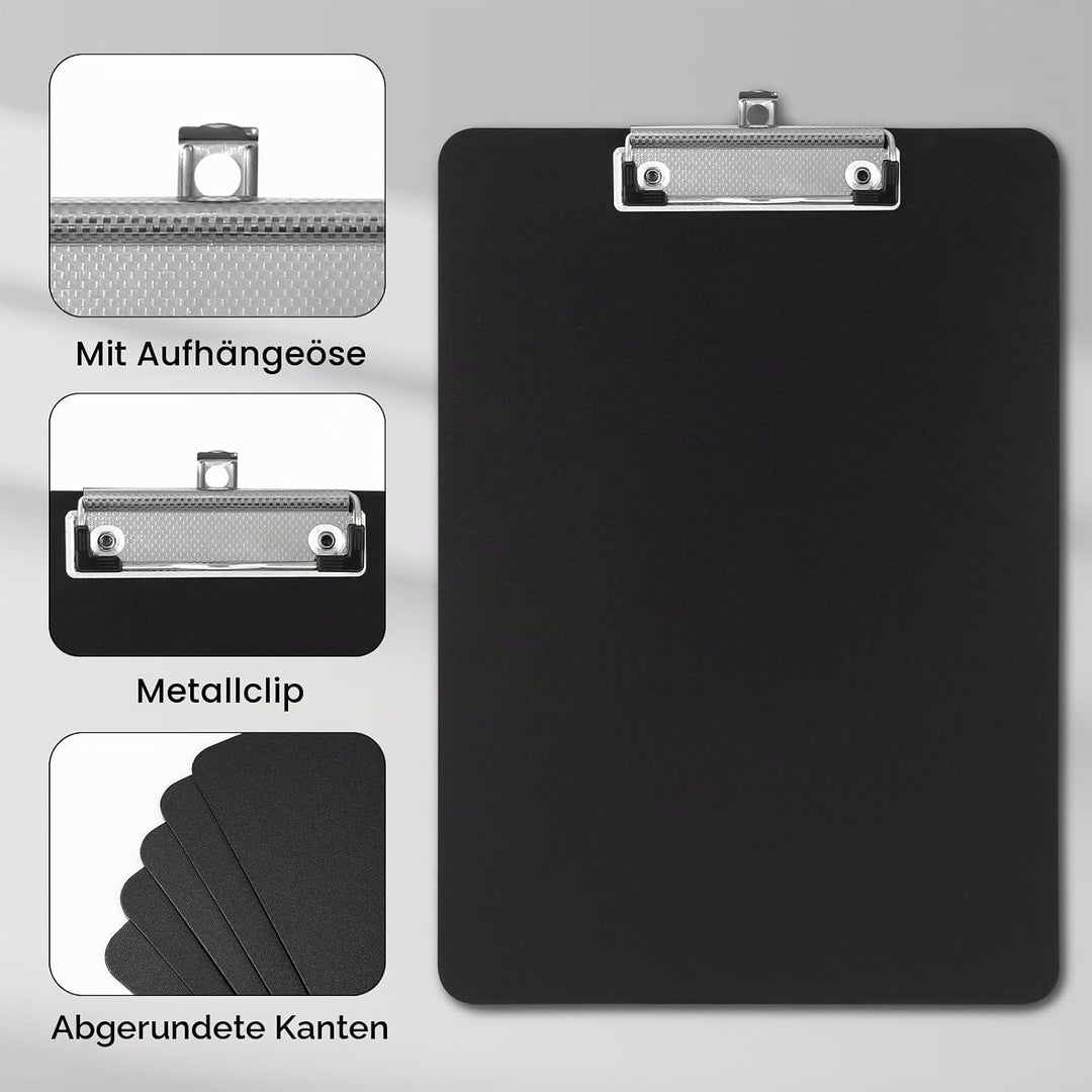7er Klemmbrett A4, Kunststoff Klemmbrett mit Metalklemme, Einschiebbare Aufhängöse, Clipboard zum Au