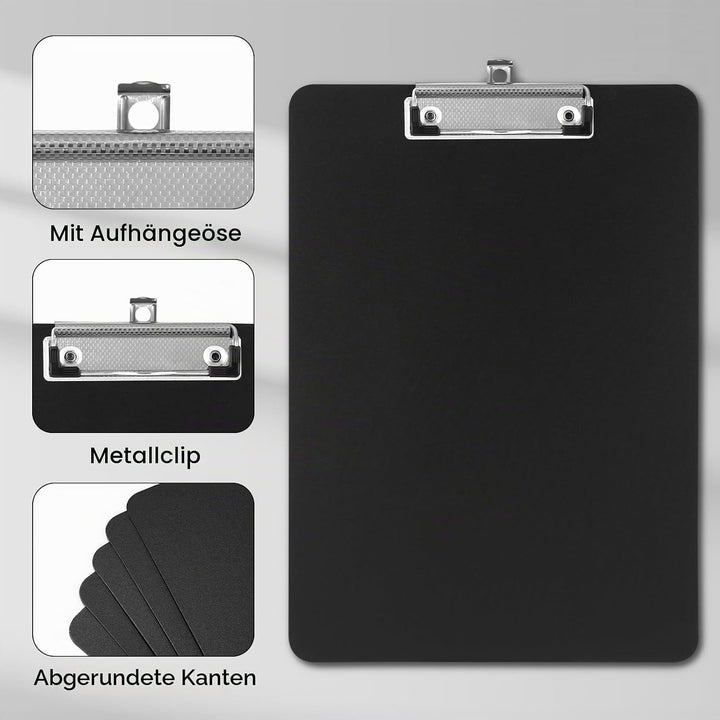 7er Klemmbrett A4, Kunststoff Klemmbrett mit Metalklemme, Einschiebbare Aufhängöse, Clipboard zum Au