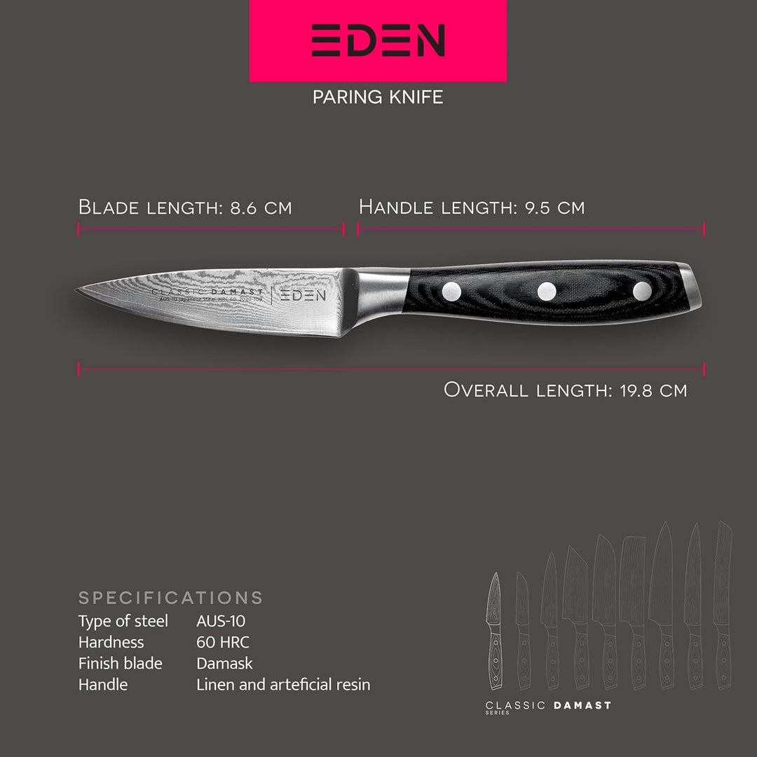 Eden Classic Damast Officemesser 9 cm Küchenmesser EQ2030-109 Super Scharfes Allround-Küchenmesser,