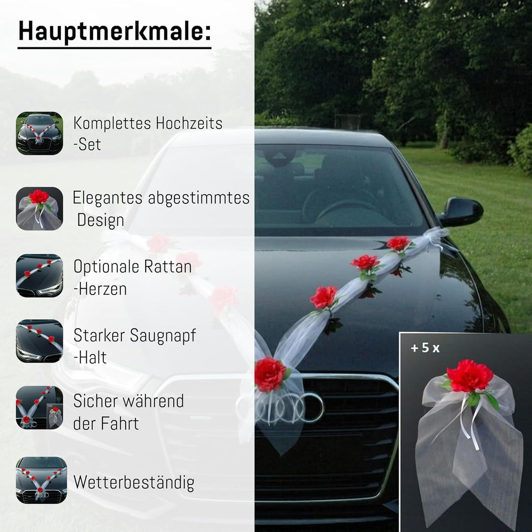 Organza M + Schleife Auto Schmuck Braut Paar Rose Deko Dekoration Autoschmuck Hochzeit Car Auto Wedd