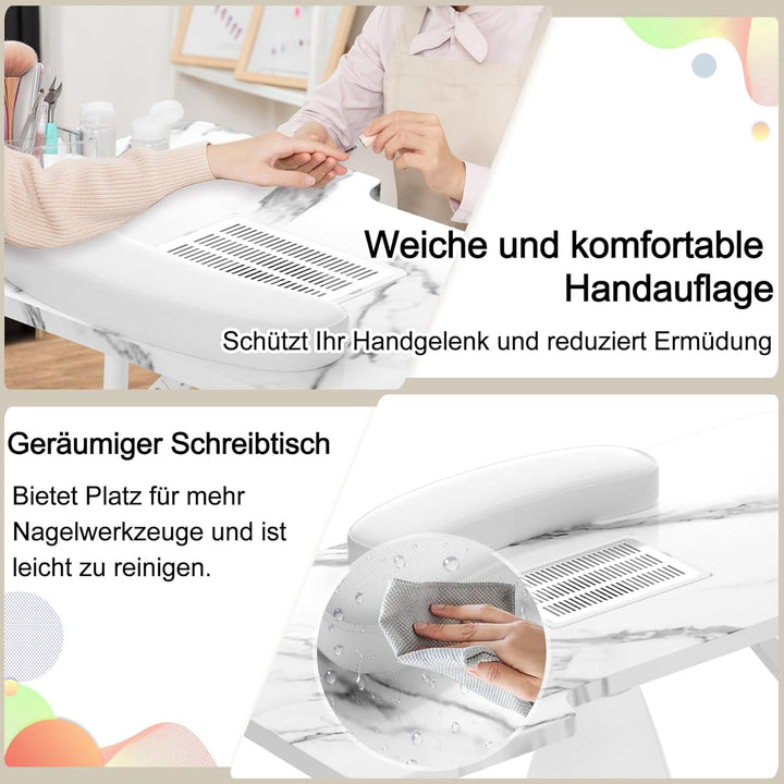 LARS360 Faltbar Maniküretisch Nageltisch mit Absaugung Maniküre Tisch für Nagelstudio, Beweglich mit