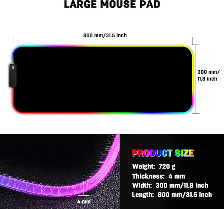 DORRISO RGB Gaming Mauspad 800x300x4mm XL RGB LED Schreibtischunterlage Grosse Mousepad Wasserdicht
