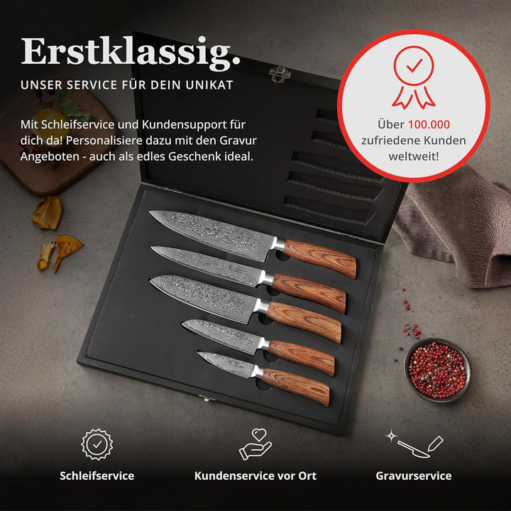 Wakoli EDIB Pro Premium 5er Damastmesser-Set mit Messerblock I 8-20 cm Klingen gefertigt aus 67 Lage
