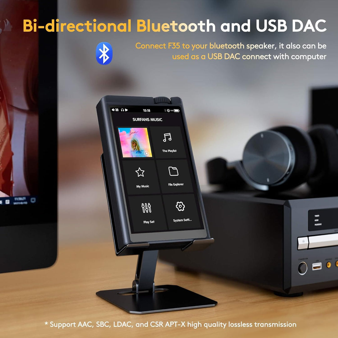 Surfans HiFi Mp3 Player mit Bluetooth: F35 DSD Hires Music Player 128GB Unterstützung bis zu 512GB