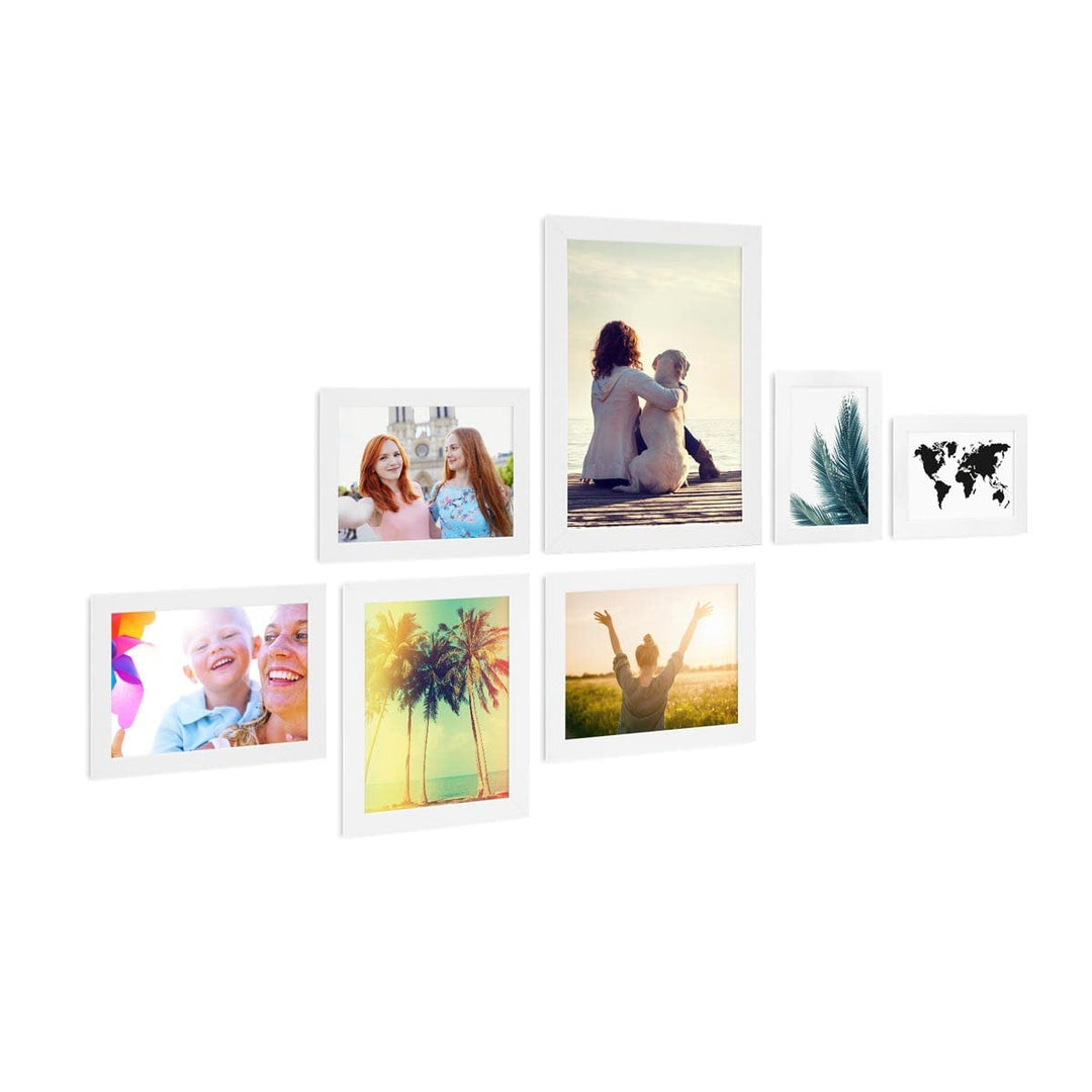 PHOTOLINI Bilderrahmen Set Weiss, Fotorahmen Holz MDF, 7er Bilderrahmenset Wand Collage, photo frame