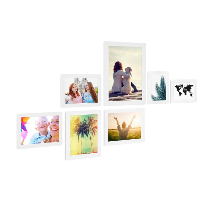 PHOTOLINI Bilderrahmen Set Weiss, Fotorahmen Holz MDF, 7er Bilderrahmenset Wand Collage, photo frame
