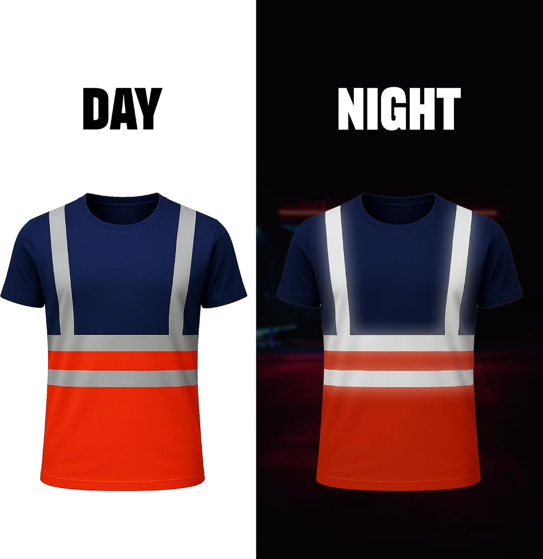 NOROZE Herren Hi-Viz T-Shirt Arbeitskleidung Reflektierendes Band Hohe Sichtbarkeit Sicherheitsmante