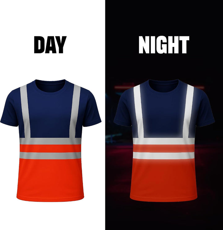 NOROZE Herren Hi-Viz T-Shirt Arbeitskleidung Reflektierendes Band Hohe Sichtbarkeit Sicherheitsmante