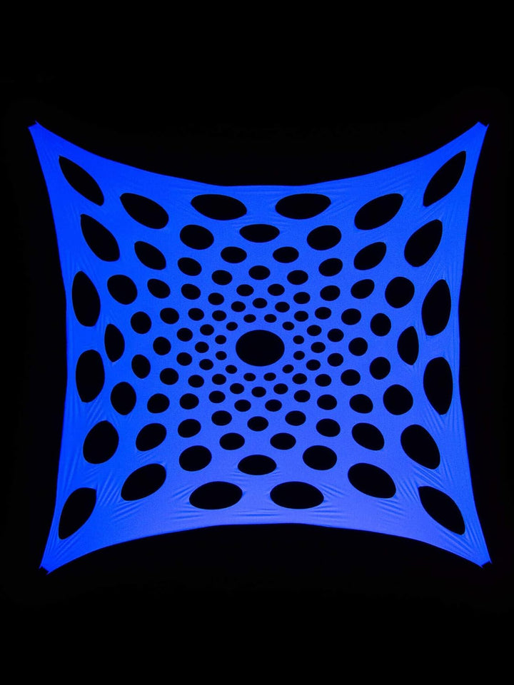 PSYWORK Schwarzlicht Segel Spandex | Mandala Dots II | Hellblau | 3 x 3m | UV-aktiv | Leuchtend | Wa