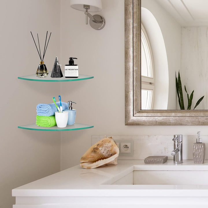 Skelang Eck-Duschregal, Wandregal, Badezimmer, Regal aus Glas mit 8 Halterungen, für Badezimmer, Küc