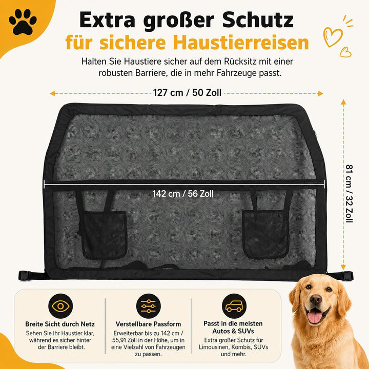 Hundegitter Auto Rücksitz &amp; Kofferraum, 142x81cm Universal Trenngitter Kofferraum Hund mit Kausicher