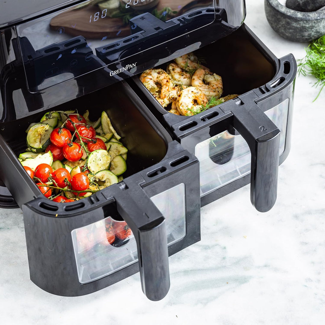 GreenPan Bistro 9-in-1 XL Air Fry Ofen, 2 Frittierkörbe (2 x 4L), Antihaftbeschichteter Korb,Schnell