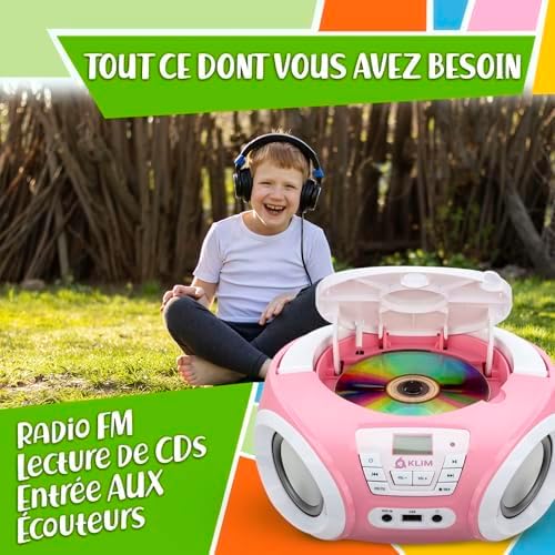 KLIM Candy Kids CD Player für Kinder - NEU - UKW-Radio - Inklusive Batterien - Rosa - Boombox tragba