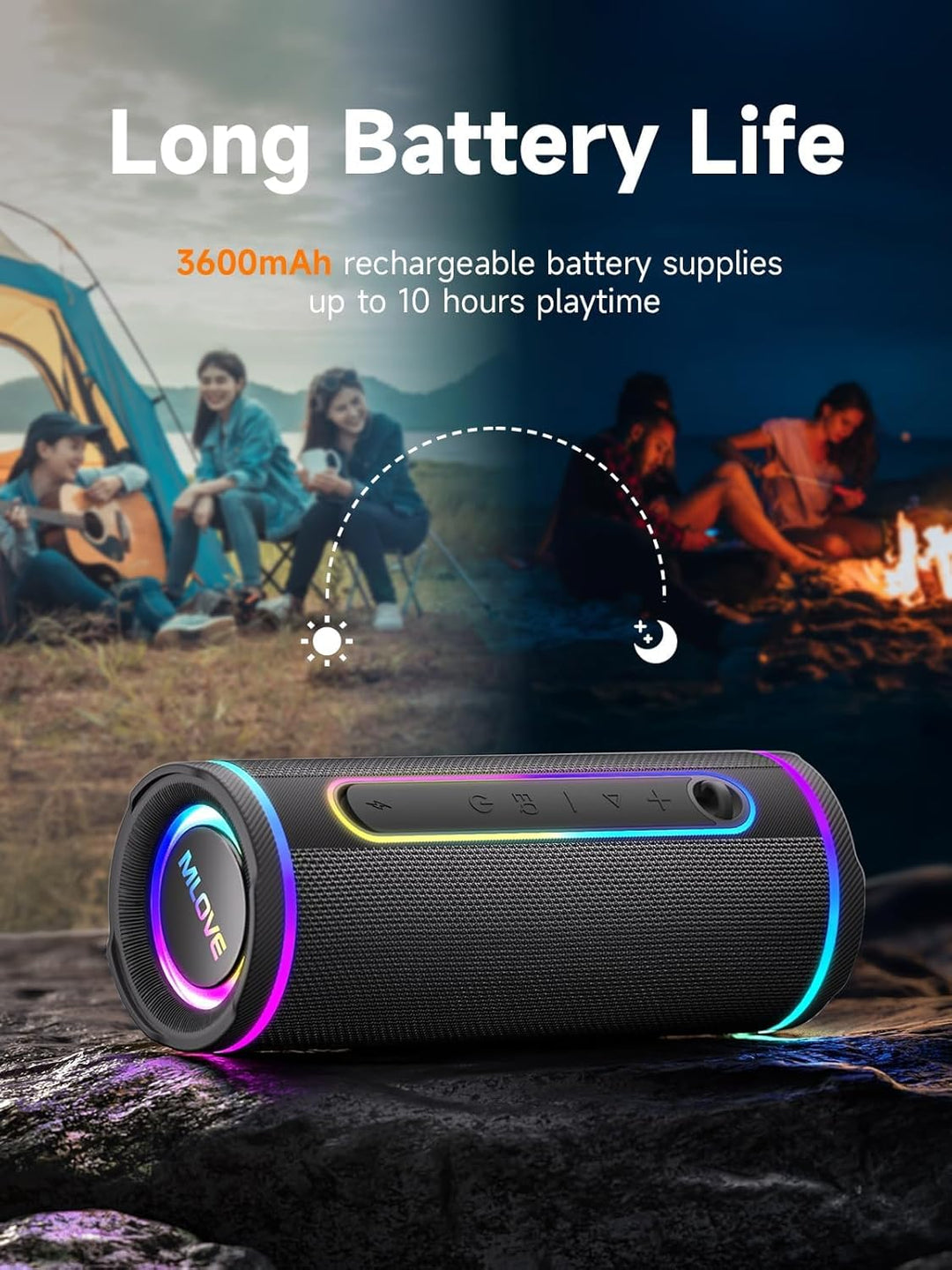 MLOVE E80 Tragbarer Bluetooth-Lautsprecher, 30W, Bluetooth 5.4, IPX7 Wasserdicht, mit Beleuchtung, B