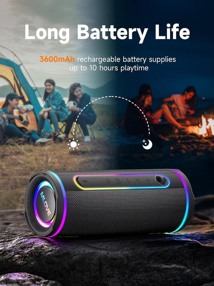 MLOVE E80 Tragbarer Bluetooth-Lautsprecher, 30W, Bluetooth 5.4, IPX7 Wasserdicht, mit Beleuchtung, B