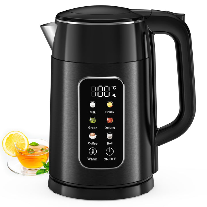 Wasserkocher mit Temperatureinstellung 1,7L 2200W Edelstahl Wasserkocher Schwarz mit 6 Temperaturstu
