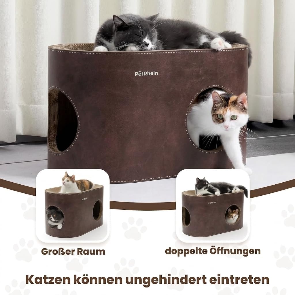 Kratzbrett für Katzen aus Kratzpappe,3-in-1 grosses Katzenhöhle mit Kratzmatte & Katzenbett – 64 x 3
