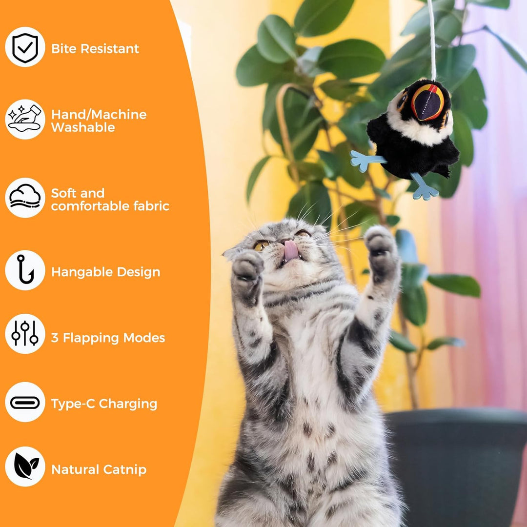 Auveach Katzenspielzeug Vogel Interaktives Zwitscherndes Elektrisch Fliegender Vogel Katzenspielzeug